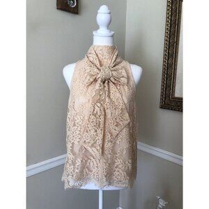 Ryegrass Womens Size Medium Peach Lace Blouse Sleeveless Bow Front